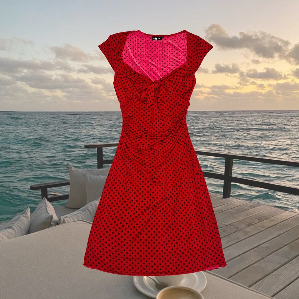 *SOLD* Vintage Cottage Whimsical Ballet Y2K Red Black Polka Dot Midi Dress